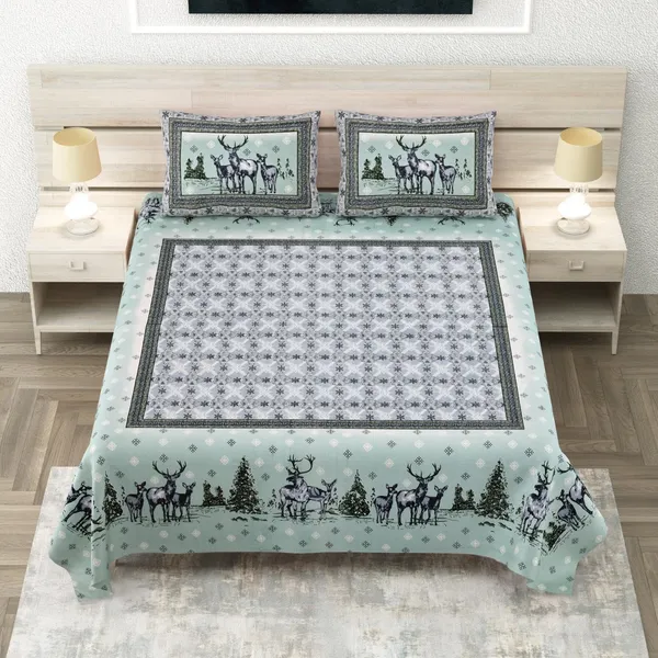 Forest_Deers_Pure_Cotton_King_Size_Bedsheet_With_2_Pillow_Covers_(Turquiose)
