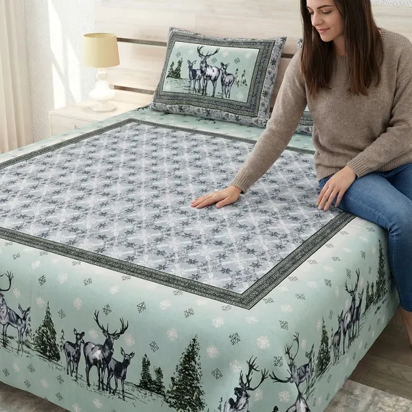 Forest_Deers_Pure_Cotton_King_Size_Bedsheet_With_2_Pillow_Covers_(Turquiose)
