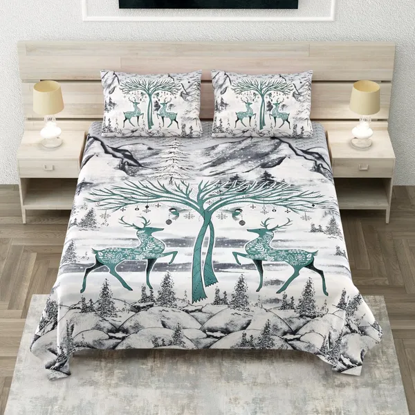 Dual_Deer_Grey_Pure_Cotton_King_Size_Bedsheet_With_2_Pillow_Covers