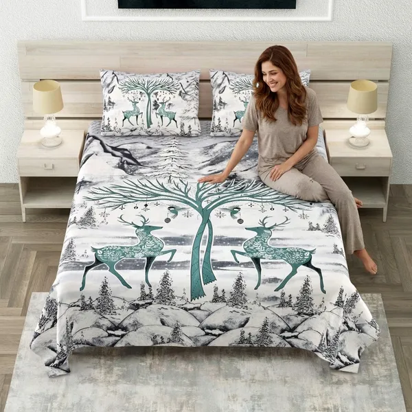 Dual_Deer_Grey_Pure_Cotton_King_Size_Bedsheet_With_2_Pillow_Covers