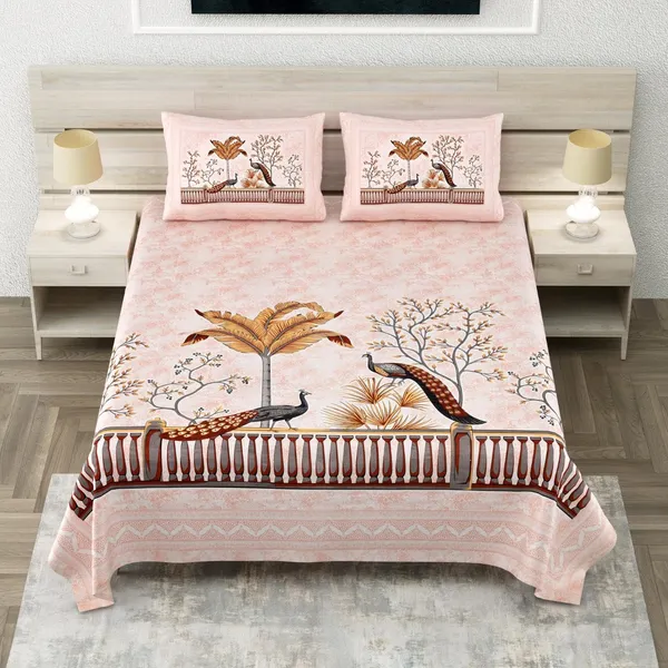 Peacock_Pink_Pure_Cotton_King_Size_Bedsheet_With_2_Pillow_Covers