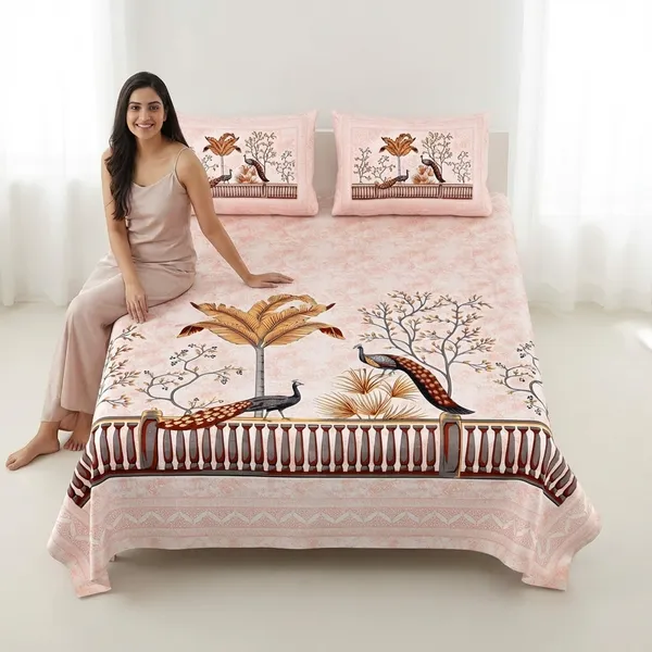 Peacock_Pink_Pure_Cotton_King_Size_Bedsheet_With_2_Pillow_Covers