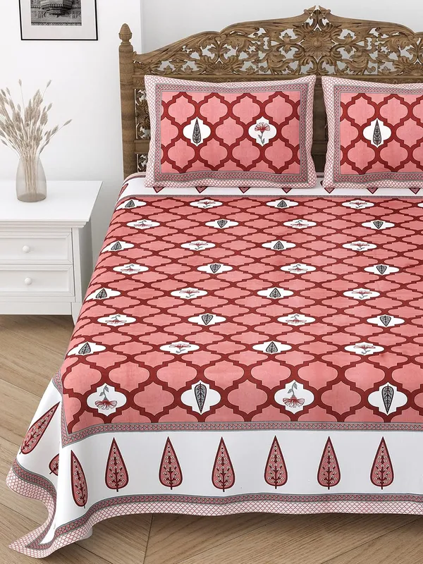Damask_Red_Pure_Cotton_King_Size_Bedsheet_With_2_Pillow_Covers