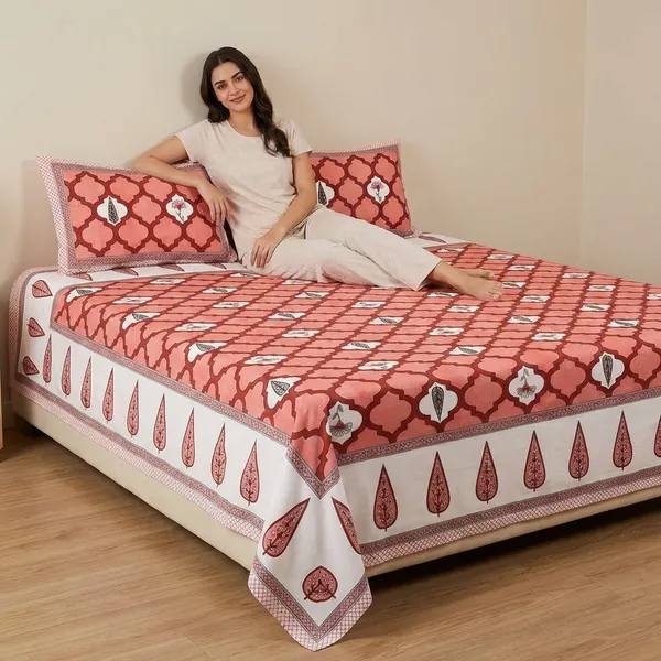 Damask_Red_Pure_Cotton_King_Size_Bedsheet_With_2_Pillow_Covers