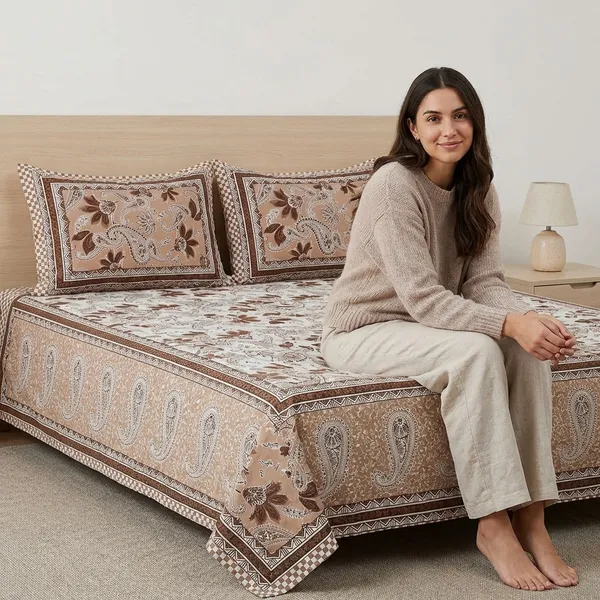 Paisley_Brown_Pure_Cotton_King_Size_Bedsheet_With_2_Pillow_Covers