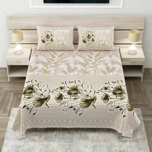 Floral_Striped_Brown_Pure_Cotton_King_Size_Bedsheet_With_2_Pillow_Covers