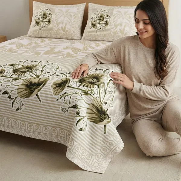 Floral_Striped_Brown_Pure_Cotton_King_Size_Bedsheet_With_2_Pillow_Covers