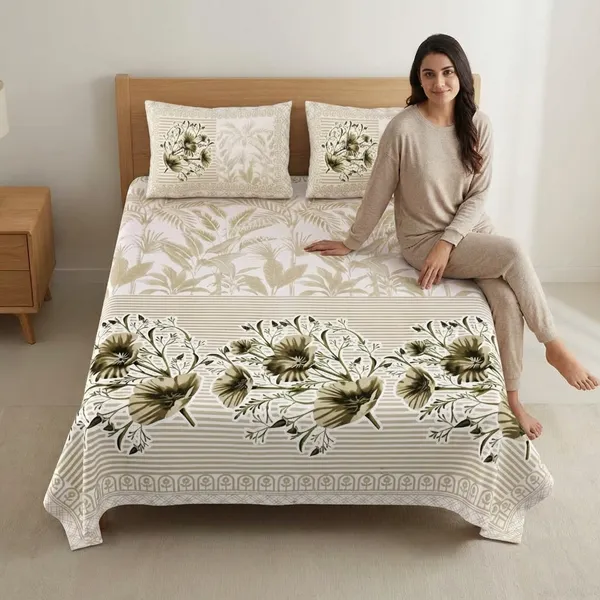 Floral_Striped_Brown_Pure_Cotton_King_Size_Bedsheet_With_2_Pillow_Covers