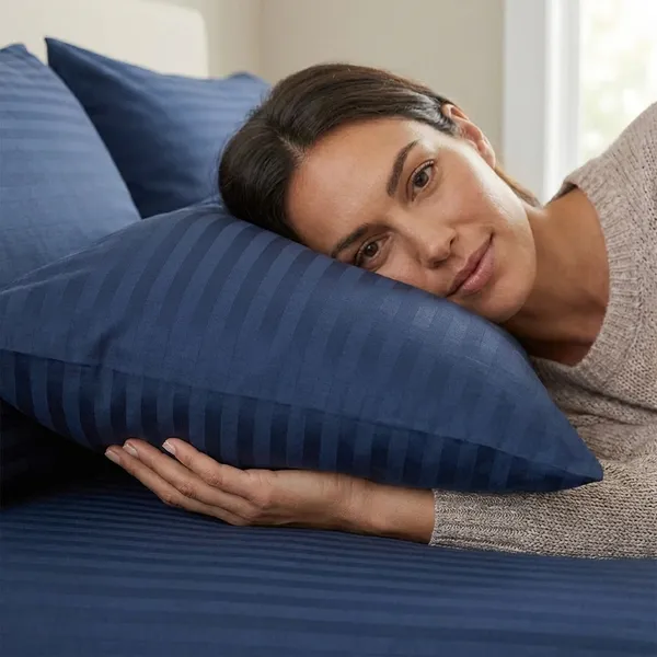 Pillow_Covers_Cotton_Feel_300_TC_Satin_Stripes_Set_Of_2_|_18*28_Inches_(Navy_Blue)