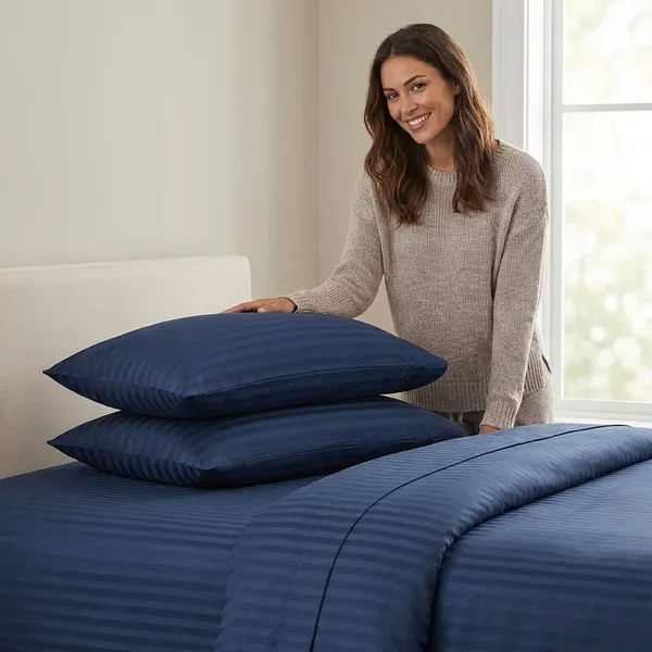 Pillow_Covers_Cotton_Feel_300_TC_Satin_Stripes_Set_Of_2_|_18*28_Inches_(Navy_Blue)
