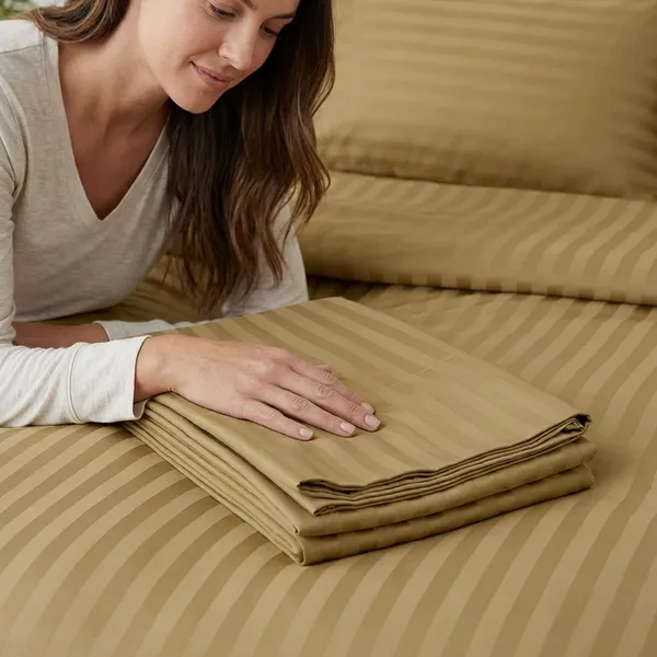 Pillow_Covers_Cotton_Feel_300_TC_Satin_Stripes_Set_Of_2_|_18*28_Inches_(Walnut_Brown)