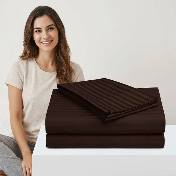 Pillow_Covers_Cotton_Feel_300_TC_Satin_Stripes_Set_Of_2_|_18*28_Inches_(Chocolate_Brown)