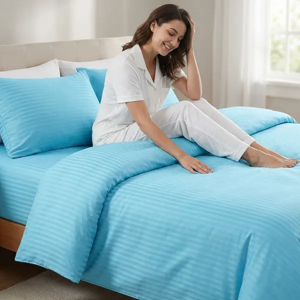 Pillow_Covers_Cotton_Feel_300_TC_Satin_Stripes_Set_Of_2_|_18*28_Inches_(Sky_Blue)