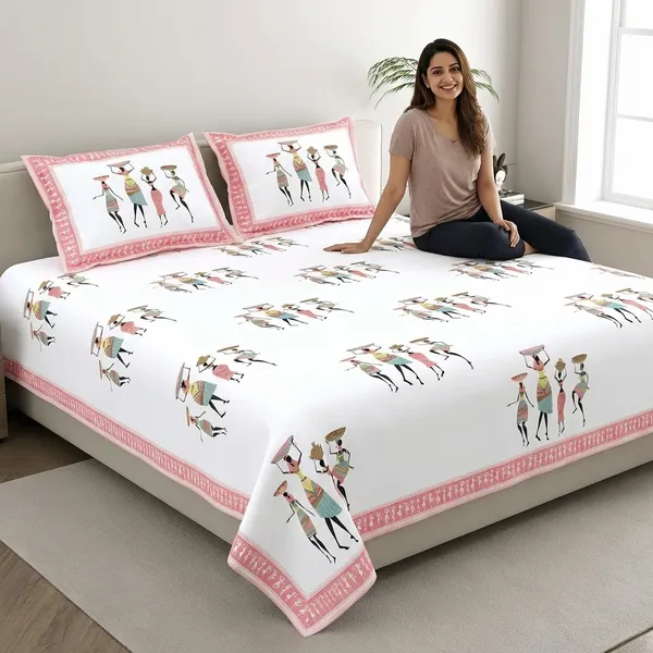 Tribals_Pink_Pure_Cotton_King_Size_Bedsheet_With_2_Pillow_Covers