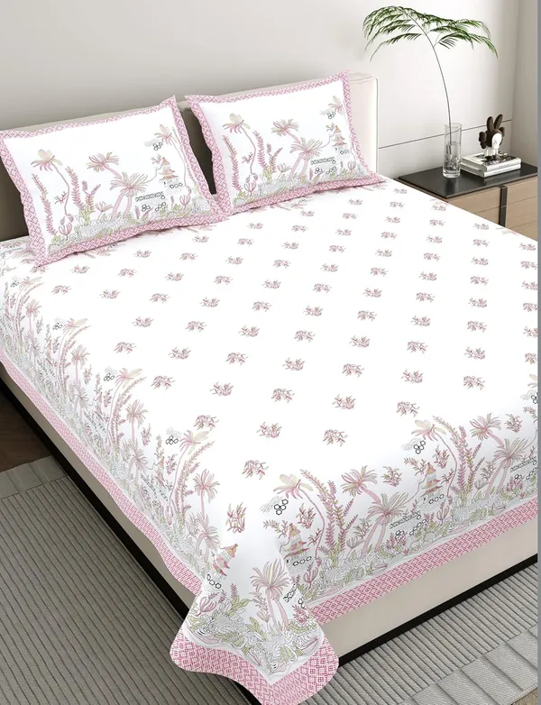 Tropical_Pink_Pure_Cotton_King_Size_Bedsheet_With_2_Pillow_Covers
