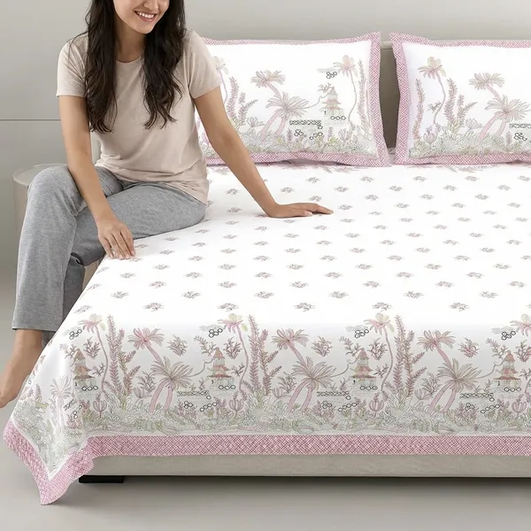 Tropical_Pink_Pure_Cotton_King_Size_Bedsheet_With_2_Pillow_Covers