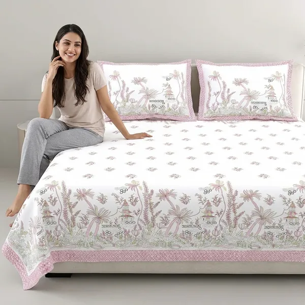 Tropical_Pink_Pure_Cotton_King_Size_Bedsheet_With_2_Pillow_Covers