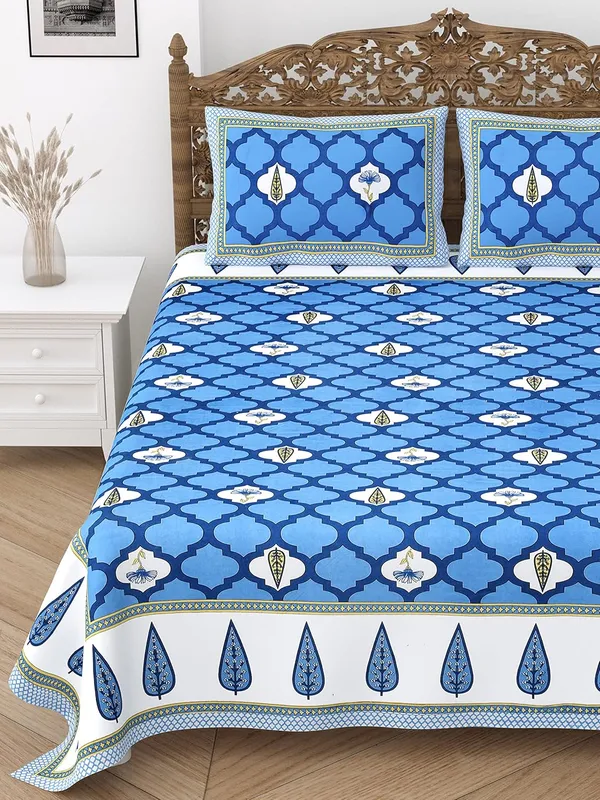 Damask_Blue_Pure_Cotton_King_Size_Bedsheet_With_2_Pillow_Covers