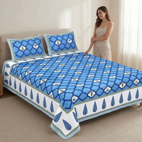 Damask_Blue_Pure_Cotton_King_Size_Bedsheet_With_2_Pillow_Covers