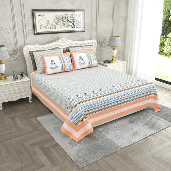 Striped_Orange_Pure_Cotton_King_Size_Bedsheet_With_2_Pillow_Covers