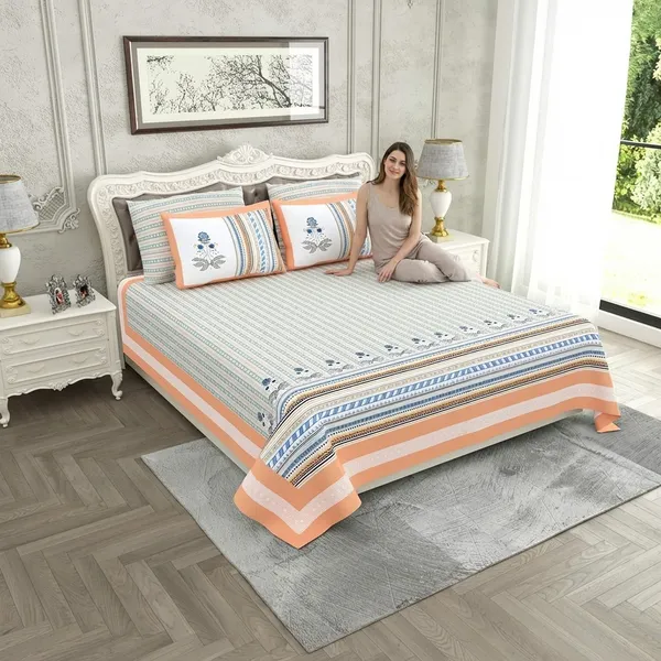 Striped_Orange_Pure_Cotton_King_Size_Bedsheet_With_2_Pillow_Covers