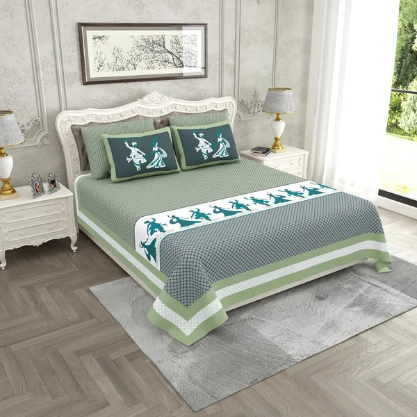 Garba_Green_Pure_Cotton_King_Size_Bedsheet_With_2_Pillow_Covers