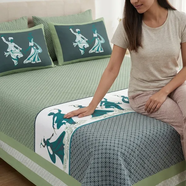 Garba_Green_Pure_Cotton_King_Size_Bedsheet_With_2_Pillow_Covers