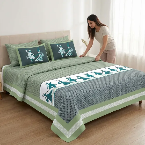 Garba_Green_Pure_Cotton_King_Size_Bedsheet_With_2_Pillow_Covers
