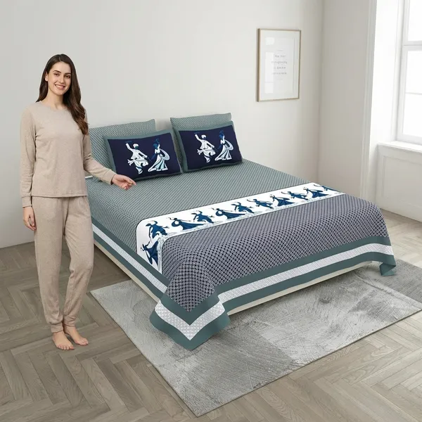 Garba_Blue_Pure_Cotton_King_Size_Bedsheet_With_2_Pillow_Covers