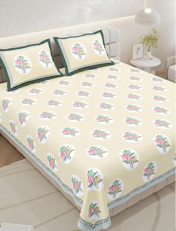 Tropical_Beige_Pure_Cotton_King_Size_Bedsheet_With_2_Pillow_Covers