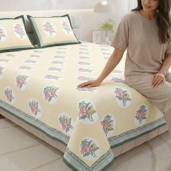 Tropical_Beige_Pure_Cotton_King_Size_Bedsheet_With_2_Pillow_Covers