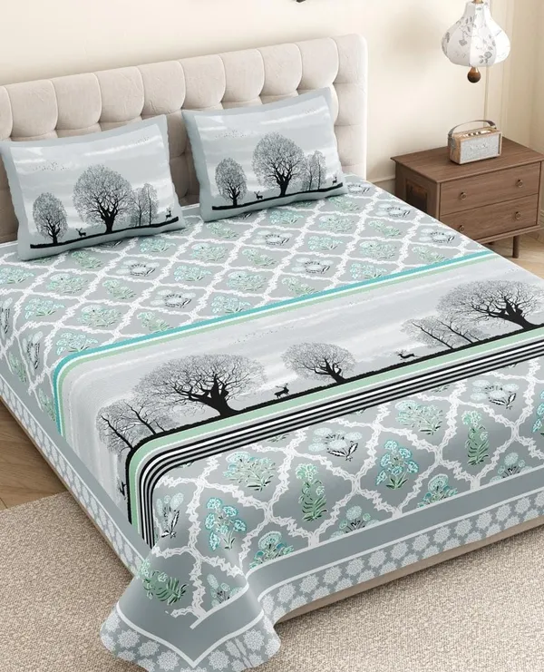 Forrest_Grey_Pure_Cotton_King_Size_Bedsheet_With_2_Pillow_Covers