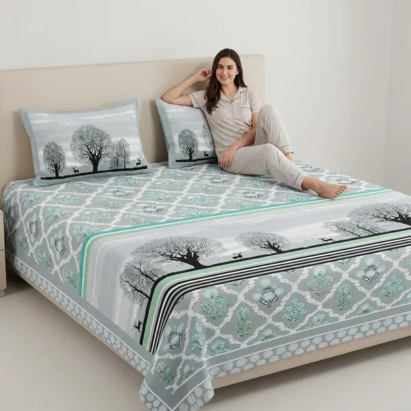 Forrest_Grey_Pure_Cotton_King_Size_Bedsheet_With_2_Pillow_Covers