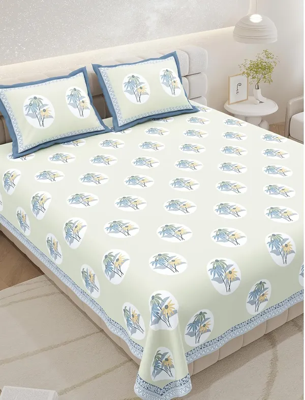 Tropical_Grey_Pure_Cotton_King_Size_Bedsheet_With_2_Pillow_Covers