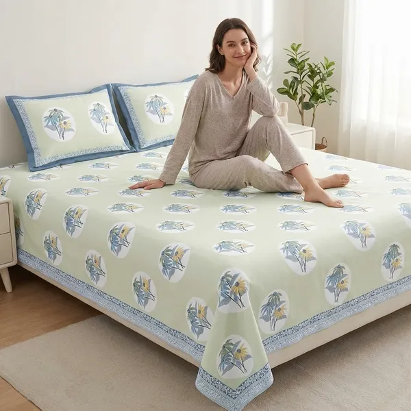 Tropical_Grey_Pure_Cotton_King_Size_Bedsheet_With_2_Pillow_Covers