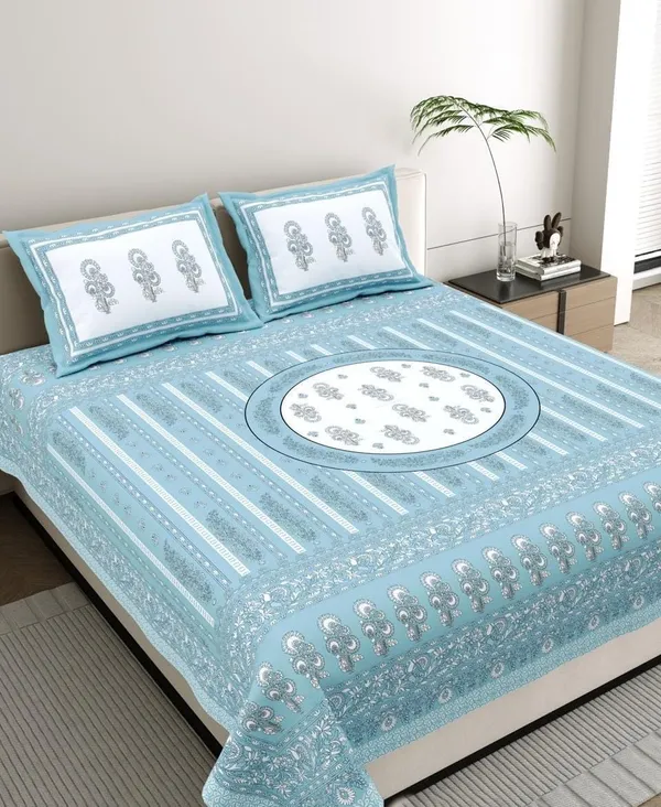 Striped_Circle_Blue_Pure_Cotton_King_Size_Bedsheet_With_2_Pillow_Covers