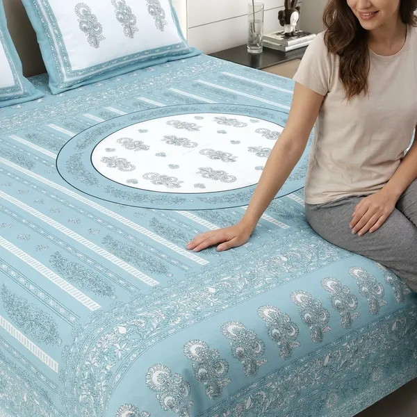 Striped_Circle_Blue_Pure_Cotton_King_Size_Bedsheet_With_2_Pillow_Covers