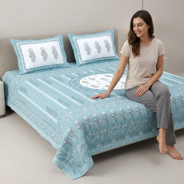 Striped_Circle_Blue_Pure_Cotton_King_Size_Bedsheet_With_2_Pillow_Covers