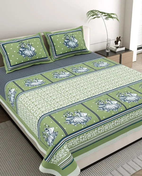 Folk_Dance_Green_Pure_Cotton_King_Size_Bedsheet_With_2_Pillow_Covers