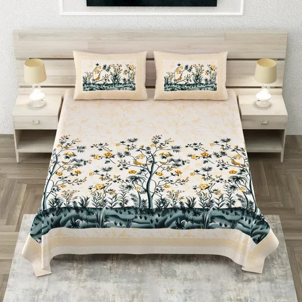Spring_Pure_Cotton_King_Size_Bedsheet_With_2_Pillow_Covers_(Green)