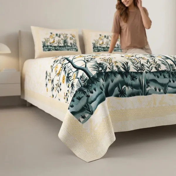 Spring_Pure_Cotton_King_Size_Bedsheet_With_2_Pillow_Covers_(Green)