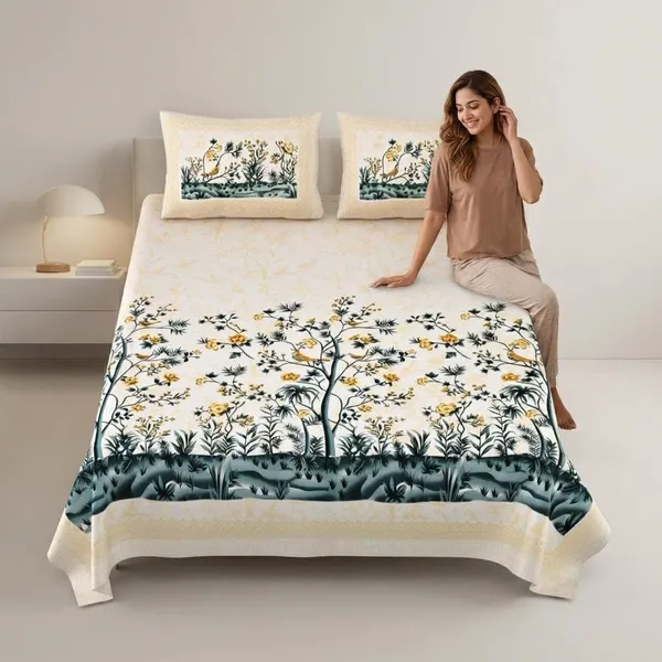 Spring_Pure_Cotton_King_Size_Bedsheet_With_2_Pillow_Covers_(Green)