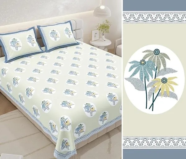 Tropical_Grey_Pure_Cotton_King_Size_Bedsheet_With_2_Pillow_Covers