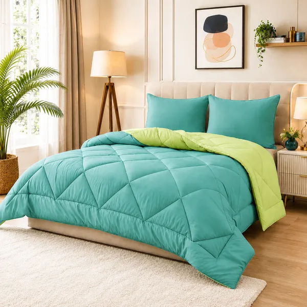 Comforter_200_GSM_Peach_Finish_Microfiber_Reversible_Tone_For_All_Seasons_(Aqua_&_Green)