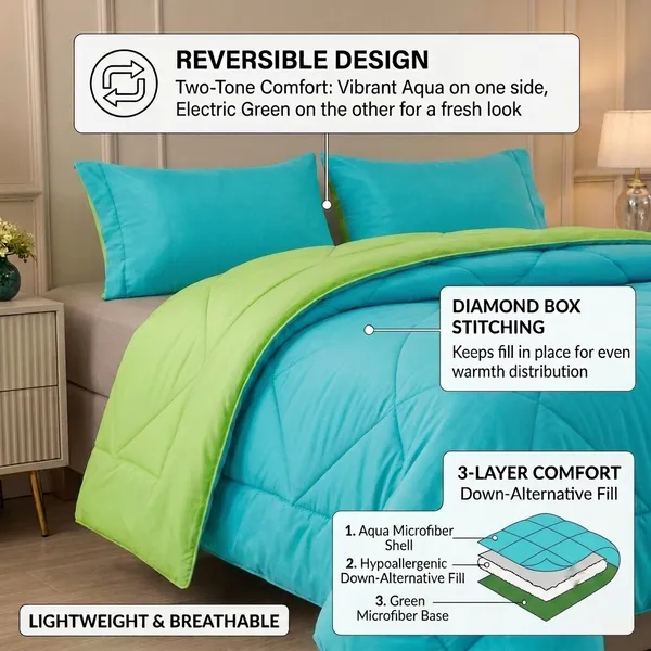 Comforter_200_GSM_Peach_Finish_Microfiber_Reversible_Tone_For_All_Seasons_(Aqua_&_Green)
