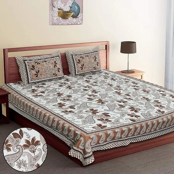 Paisley_Brown_Pure_Cotton_King_Size_Bedsheet_With_2_Pillow_Covers