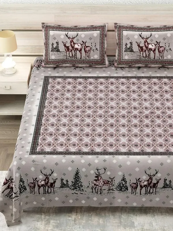 Forest_Deers_Pure_Cotton_King_Size_Bedsheet_With_2_Pillow_Covers_(Grey)