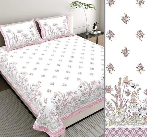Tropical_Pink_Pure_Cotton_King_Size_Bedsheet_With_2_Pillow_Covers