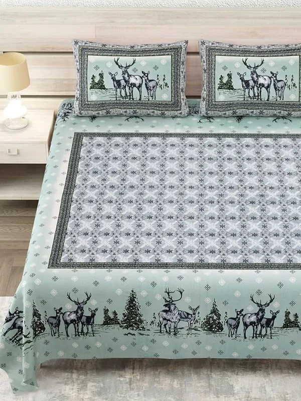 Forest_Deers_Pure_Cotton_King_Size_Bedsheet_With_2_Pillow_Covers_(Turquiose)