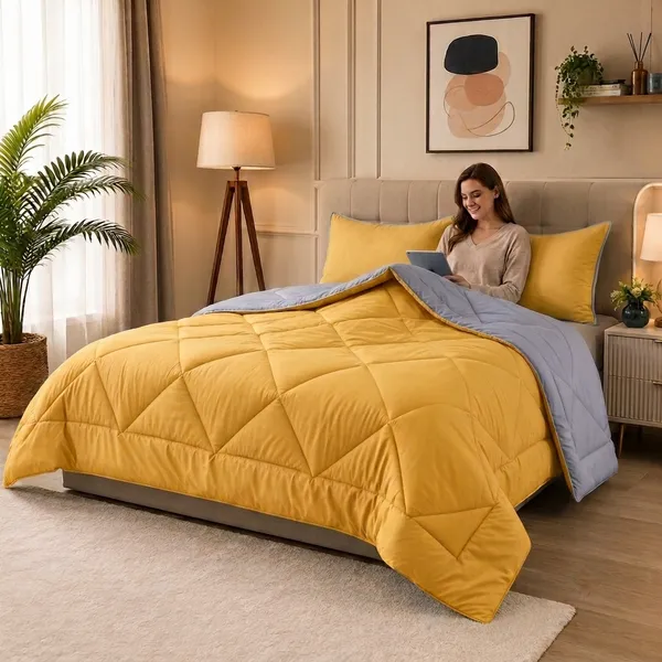 Comforter_200_GSM_Peach_Finish_Microfiber_Reversible_Tone_For_All_Seasons_(Yellow_&_Grey)